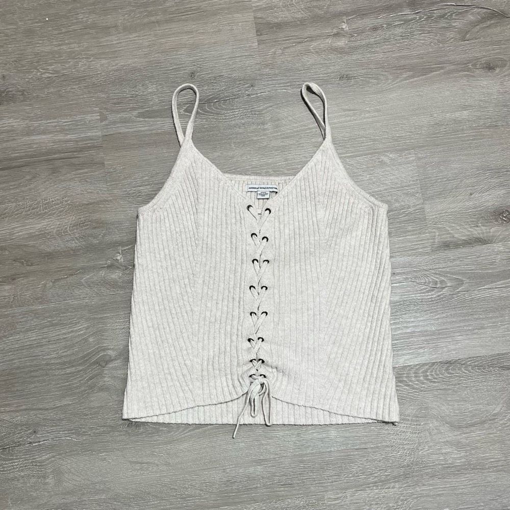 American Eagle Tie Front Ribbed Tank Women’s Size Medium - Picture 3 of 9